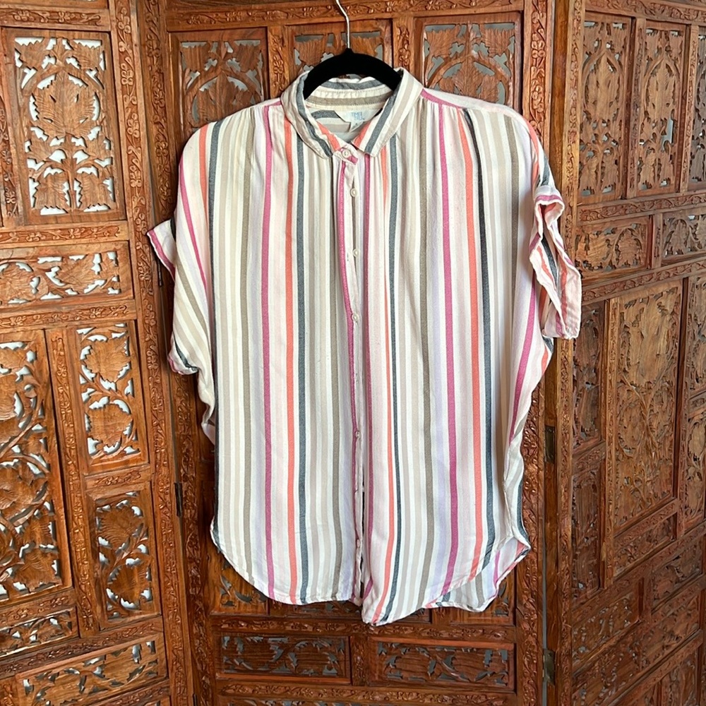 pink orange lavender super soft button up shirt by time and tru